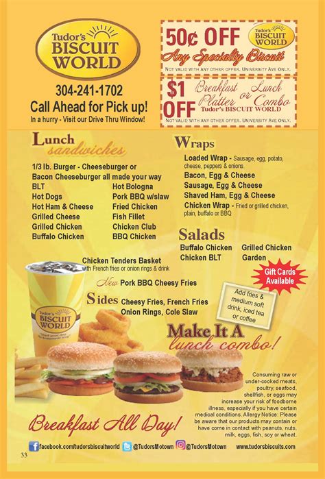 tudor lunch menu|tudor's biscuit world menu prices.